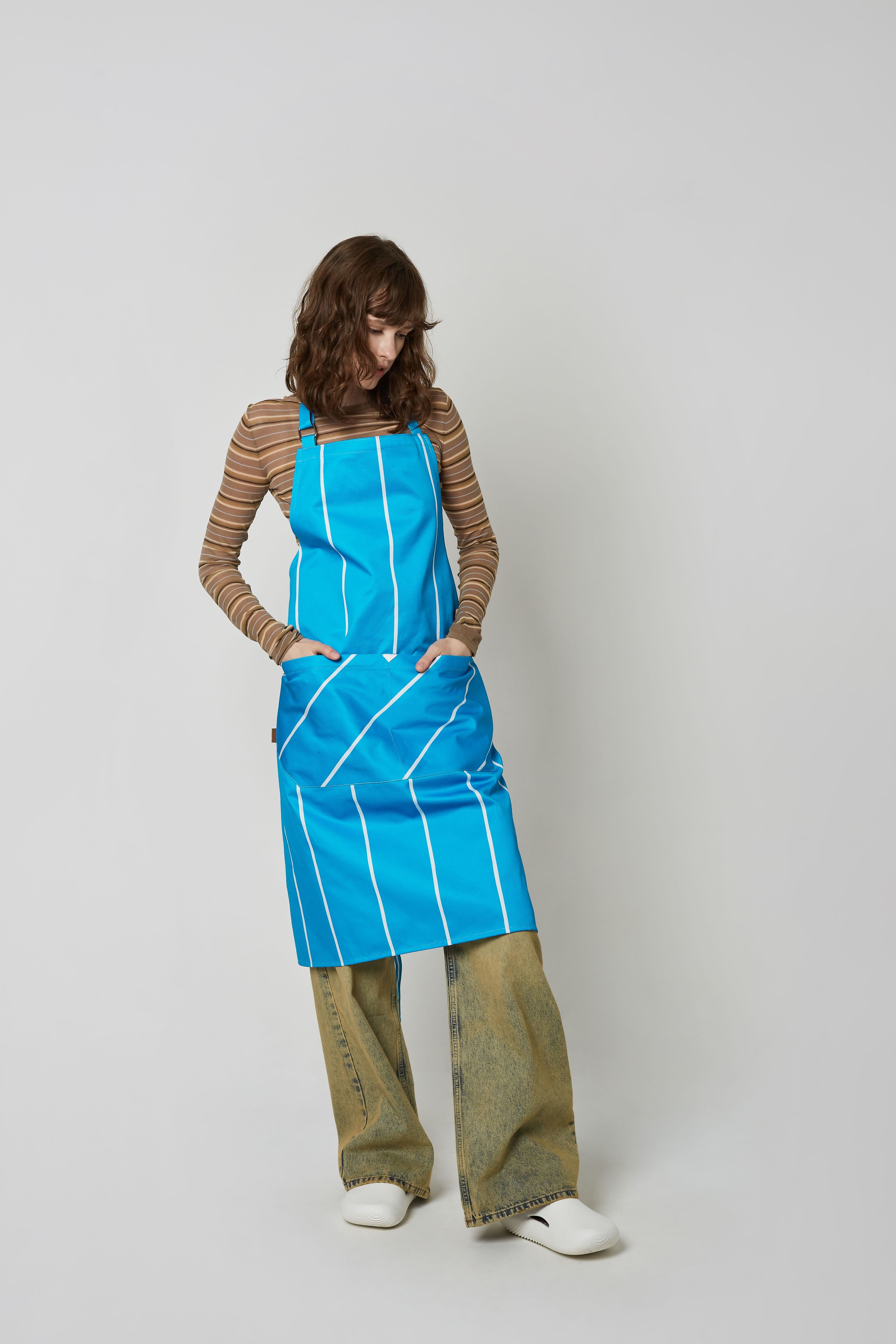 Шеф Полосатик Фартук Хлопок Фартук Голубо-белый