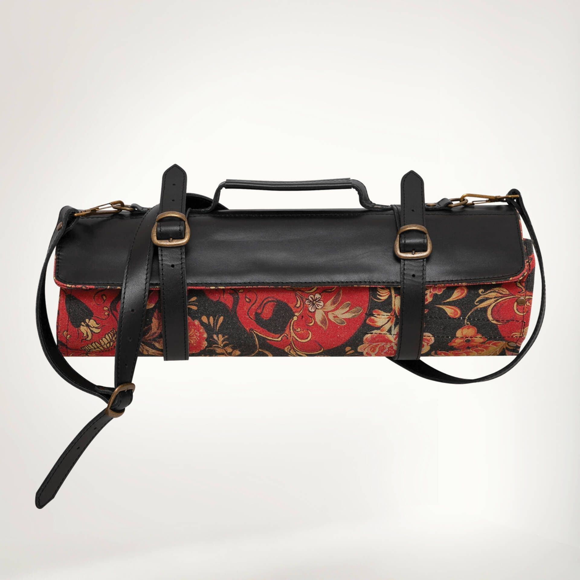 Скрутка Шеф 9 ножей Принт Скрутка Натуральная кожа Скрутка Хохлома чёрный