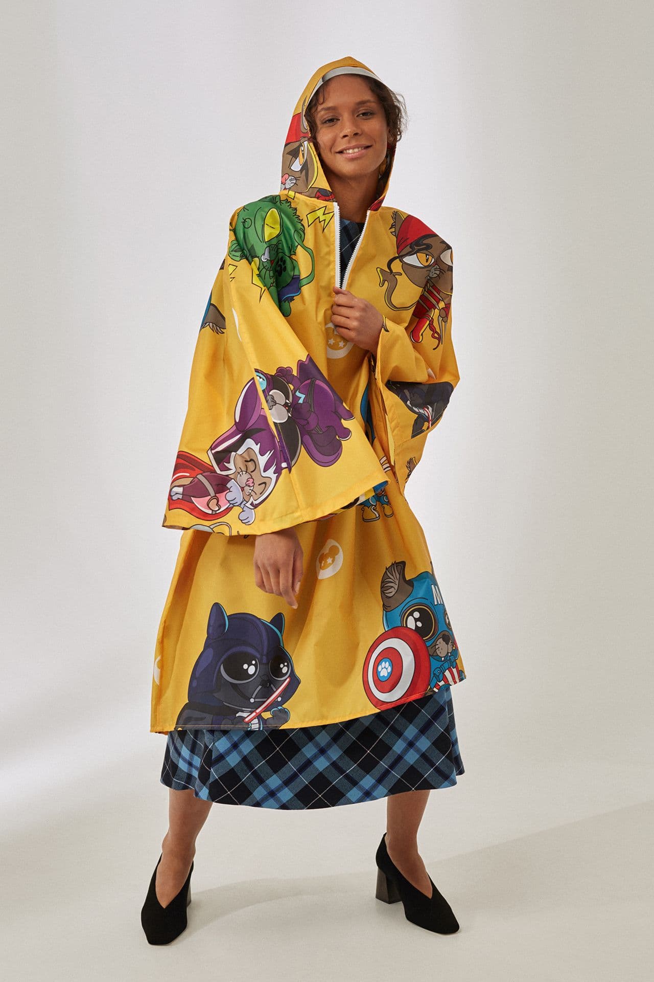 Дождевик Принт Дождевик Плащёвка Дождевик Котик жёлтый