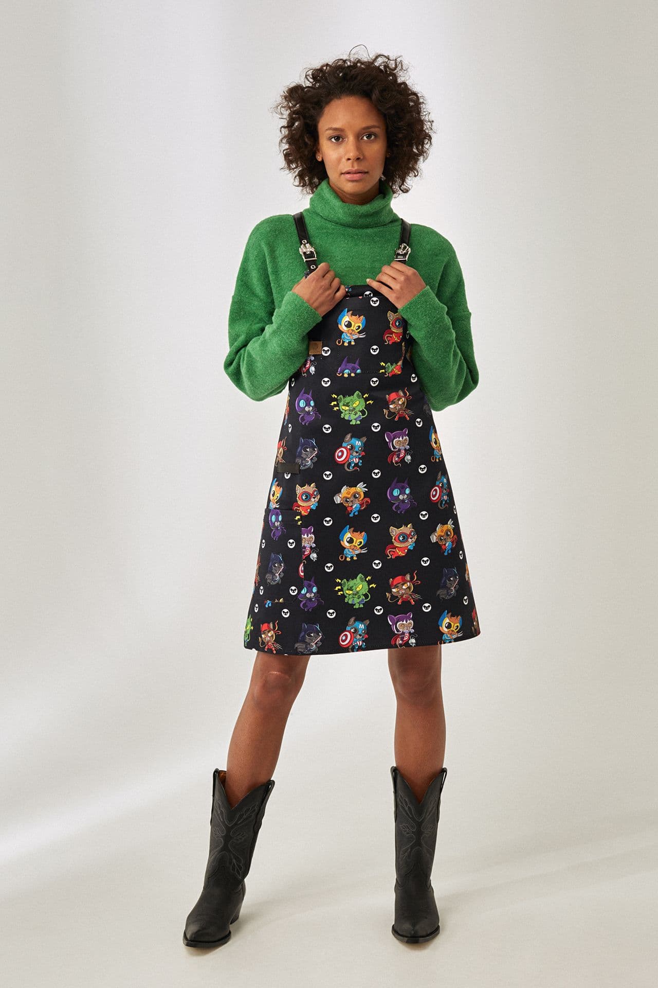 Примо Принт Фартук Хлопок Фартук Котик чёрный